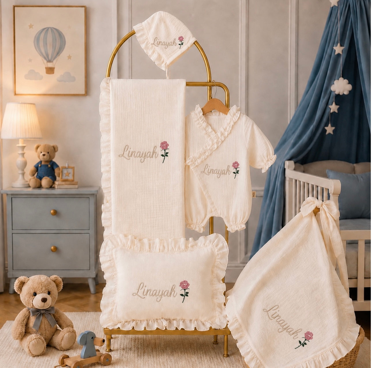 Rose Musselin Neugeborenen-Set (6-teilig)