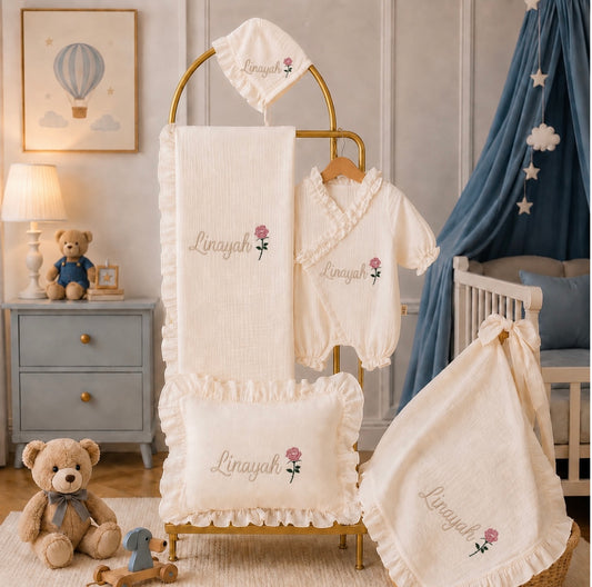 Rose Musselin Neugeborenen-Set (6-teilig)